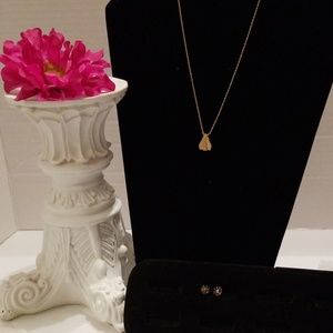 Brass airplane necklace with stud earrings